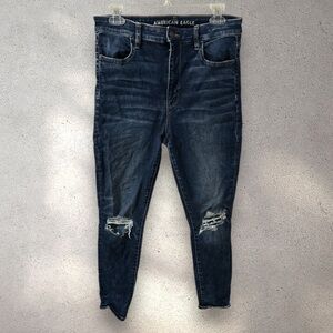 American Eagle highest rise jeggings denim distressed size 12 short